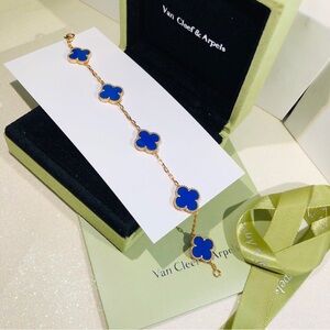 Van Cleef & Arpels Blue and Gold Clover Bracelet